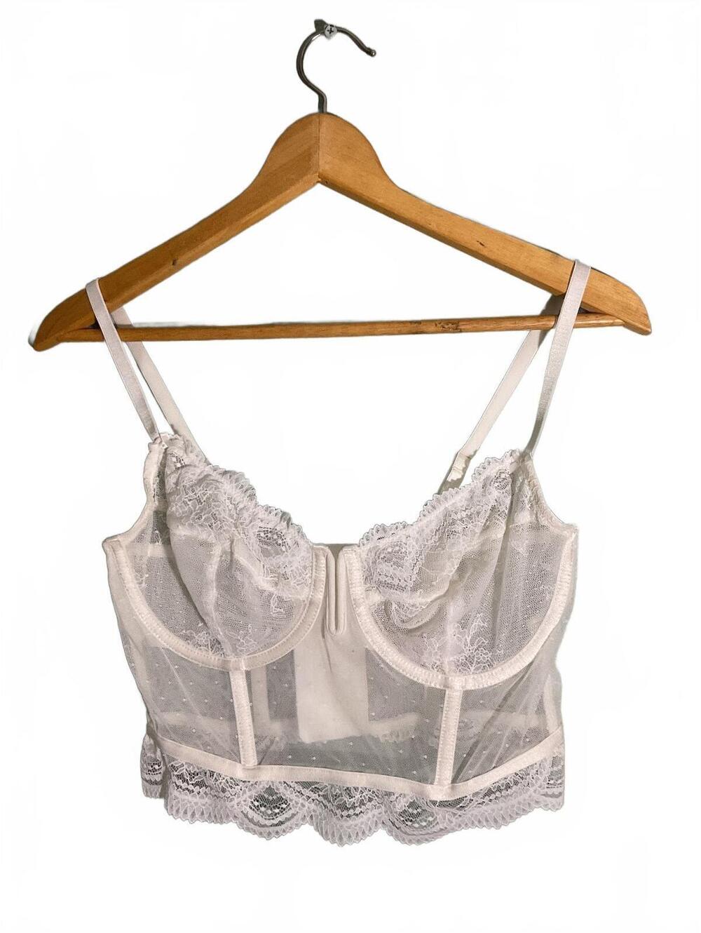 Auden White Lace Longline Bra Size M